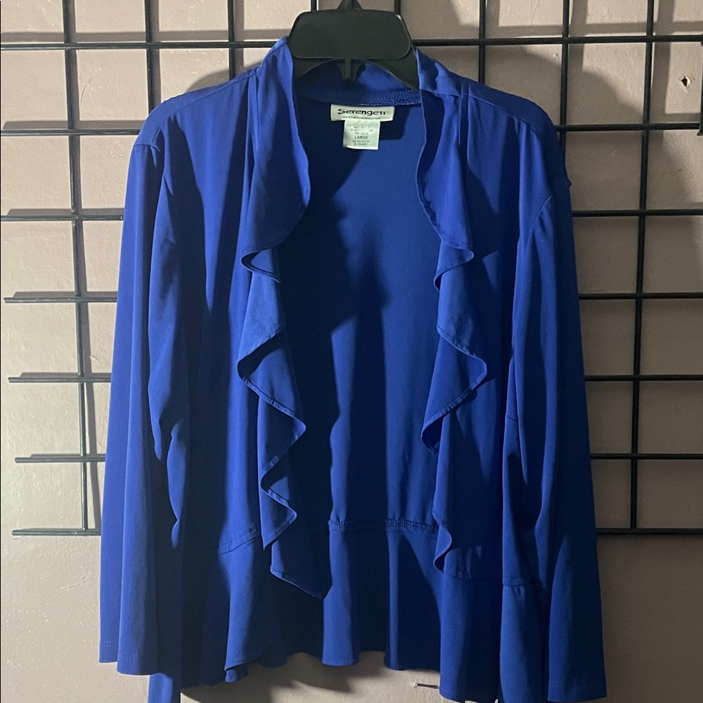 Blue Ruffled Open Cardigan